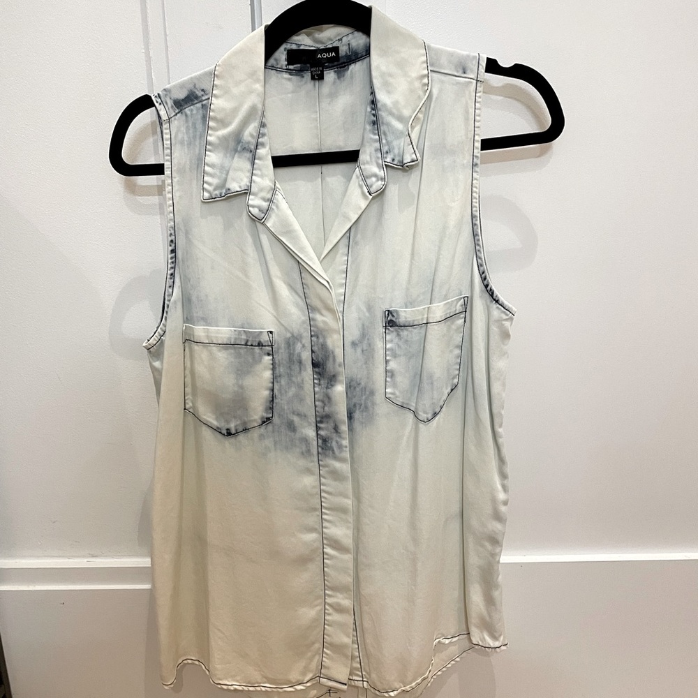 Aqua Sleeveless Chambray Shirt